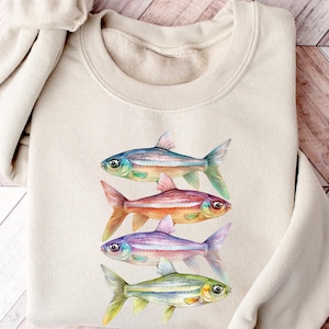 Abstract Colorful Trout In A Row Sweatshirt, River Fish Trout Species Outfit, Fly Fishing Gift, Boho Unisex Crewneck Shirts, Comfort Colors®
