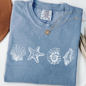 Comfort Colors® Sea Shells 90s Vintage Style Tshirt, Retro Ocean Shell Shirt, Sea Lovers Shirt, Cute Sea Animal T-shirt, Summer Ocean Shirts