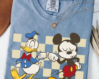 Vintage Checkered Mickey Donald Duck T-shirt, Funny Mickey Donald T-shirt, Disney Checkered T-shirt, Comfort Colors®, Mickey Friends T-shirt
