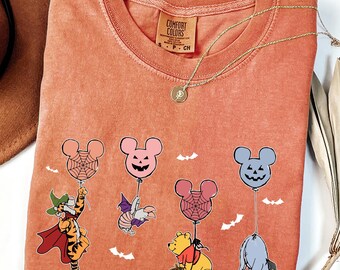 Retro Winnie The Pooh Halloween Shirt, Comfort Colors® Pooh Halloween T-Shirt, Pooh And Friends Halloween Shirt, Pooh Halloween Family Shirt
