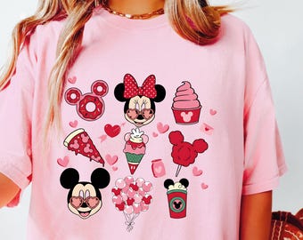 Disney Mickey and Minnie Valentine Balloon Tea Cup, Disney Coffee Cup Couple Valentine's Day Matching Gift Sweatshirt, Comfort Colors® Shirt