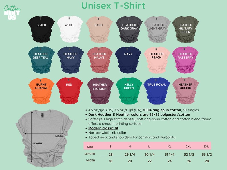 a collection of 16 different colored T-shirts, each with a unique color and design, arranged in a grid format.