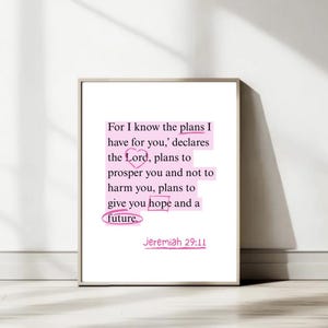 Christian Wall Art, Bible Verse Wall Art, Trendy Christian Art, Pink Scripture Print, Jeremiah Scripture Printable, Preppy Christian Art
