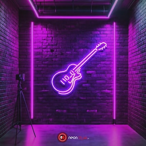 Live Music Gitarre Leuchtreklame - LED-Wandkunst für Musiker und Studios | Neon Gitarren-Licht für Zimmer, Studio, Bar oder Musik-Café-Dekor