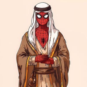 Spiderman poster | Spider-Man in Arab Outfit Wall Art | Funny Superhero Room Decor | Metal Poster| Arab Spider Man Print | Gaming Poster