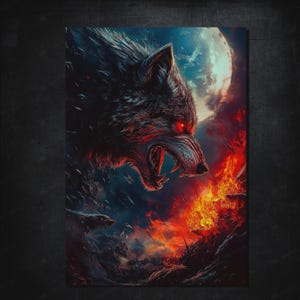 Wolf Moon Neon Poster, Wall Art for Gaming Room, Wolf Howling Under Moonlight, Wolf Neon Poster, Dark Fantasy Wolf Art, Gaming Poster