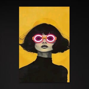 Neon Sunglass Woman Poster: Retro Pop Art UV Print