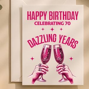 Happy 70th Birthday Card Celebrating 70 Dazzling Years Digital Birthday Card Printable Milestone Birthday Card for Mom Dad Grandparents