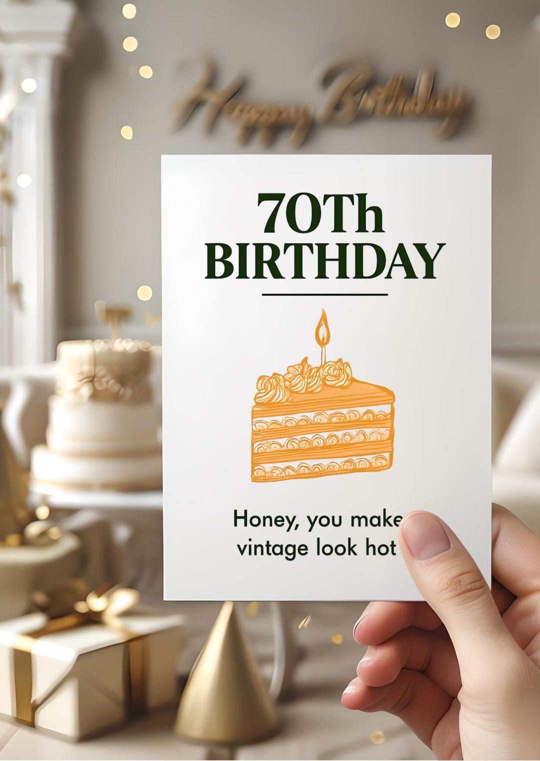Elegant 70th Birthday Card Printable, Chic Cake Design (digital ...