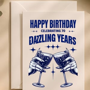 Happy 70th Birthday Card Celebrating 70 Dazzling Years Digital Birthday Card Printable Milestone Birthday Card for Mom Dad Grandparents
