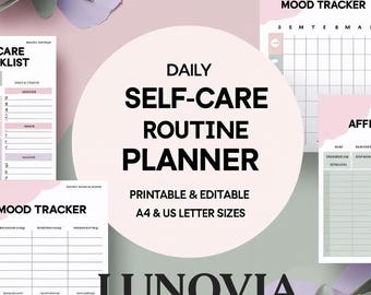 Self-Care Planner & Checklist | Wellness Planner Printable | Selfcare Journal Tracker for Daily Wellbeing or Mental Health | Mindfulness Kit