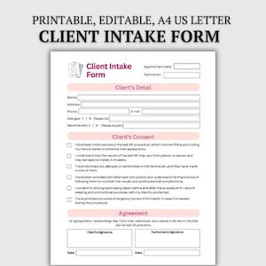 Client Intake Form: Editable PDF & Canva Template for Small Business