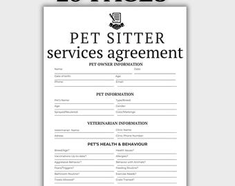 Editable pet sitting business forms bundle, Pet sitting service agreement or Contract form, Pet sitter Client Intake Forms, Pet Sitter Notes