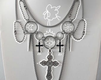 Gothic Cross Layered Necklace: Industrial Punk Grunge Jewelry