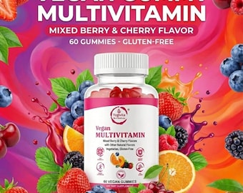 Vegan Multivitamin Gummies – Mixed Berry Cherry Flavor, Immune Support (60 Count)