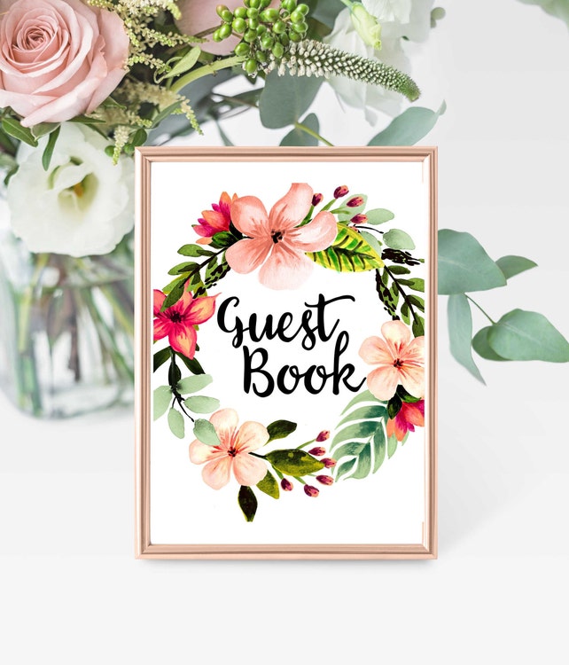 Printable Guest Book Sign 8 X10 PDF Bridal Shower Floral Pink