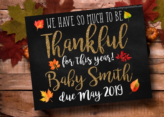 Thanksgiving Theme Pregnancy Announcement, Pregnancy Sign, Fall, Thankful, New Baby Sign, Digital, Printable Il_570xn