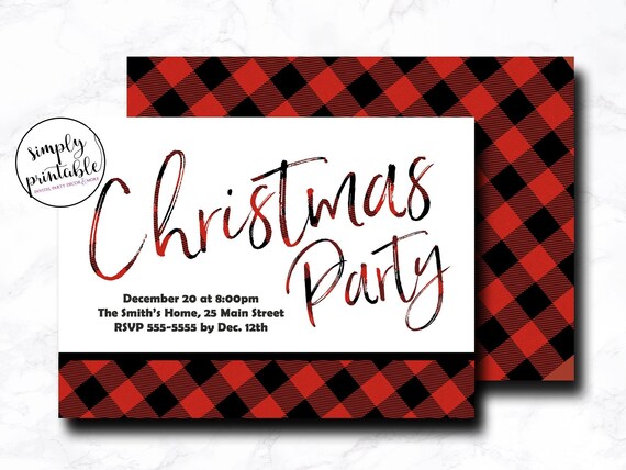 Holiday Party Invitation, Cocktail Party, Christmas Invite, Printable, Printed, Buffalo Check, Plaid Il_570xn