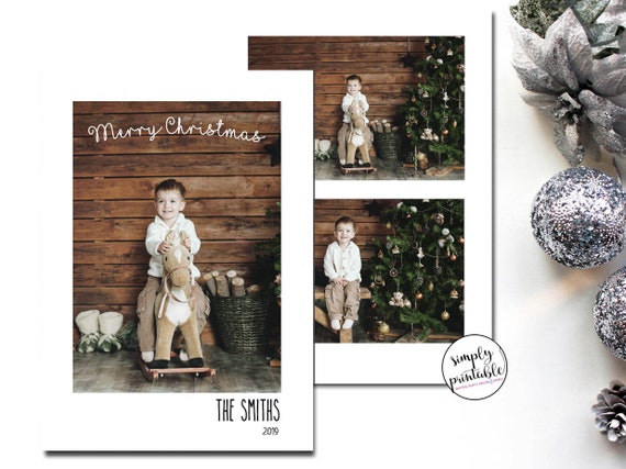 Printable Photo Christmas Card , Modern Holiday Card with Photos, Merry Christmas, Printed Cards Il_570xn