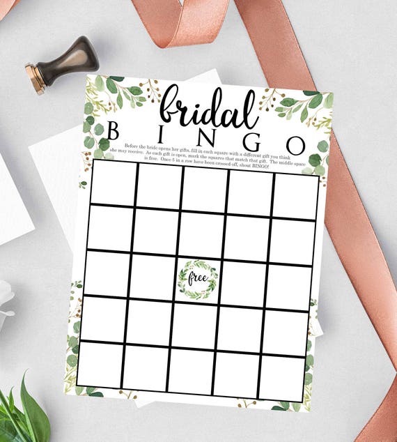 Printable Bridal Bingo 8.5" x 11" PDF Bridal Shower,Greenery, Green Floral Stems, Instant Download Il_570xn