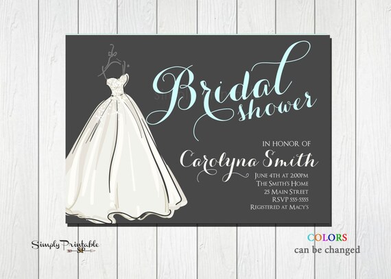 Modern Bridal Shower Invite, Wedding Dress Invitation, Bride Invitation, Wedding Shower, Grey Aqua Invitation, Carolyna, Digital or Printed Il_570xn