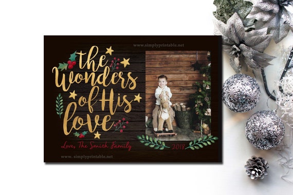 Christmas Card with Photo, The Wonders of His Love, Religious Card, Holiday Card, Rustic Il_570xn