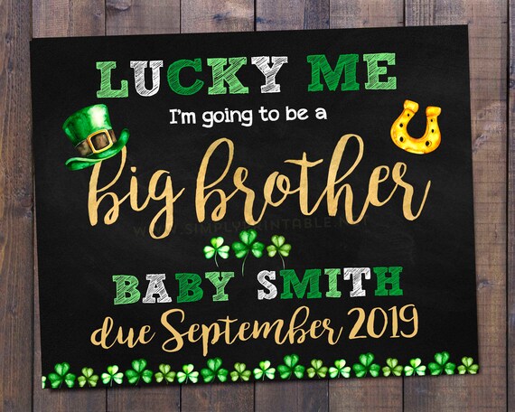 Printable Big Brother, Big Sister St. Patrick's Day Pregnancy Announcement Sign, St. Patty's Day Pregnancy Announcement, Shamrock, Sibling Il_570xn