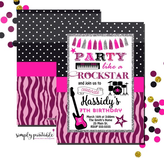 Rockstar Birthday Invitation, Rocker Invite, Girls Il_570xn