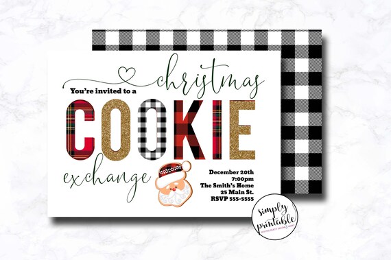 Buffalo Check Christmas Cookie Exchange Party Invitation, Cookie Swap Invite, Decorating, Printable, Printed, Digital Il_570xn
