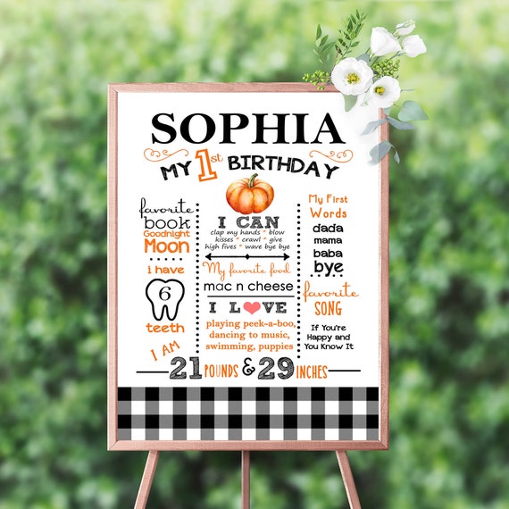 Printable 1st Birthday Board, Pumpkin, Buffalo Plaid, Poster, Birthday Digital, First Birthday, Autumn, Fall, Halloween Il_570xn