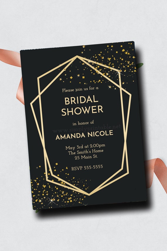 Gold Bridal Shower Invitation, Wedding Shower Invite, Birthday Party, Geometric, Printed, Digital Il_570xn