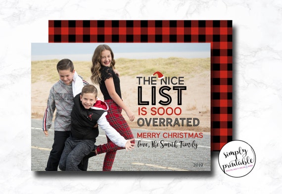 Funny Christmas Card with Photo, Humorous, Merry Christmas, Holiday Card, Printed Cards, The Nice List is So Overrated, Naughty, Nice Il_570xn