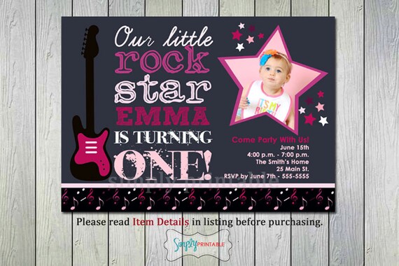 1st Birthday Girl Rock Star Invitation, First Birthday Invite, Rocker Invite Il_570xn