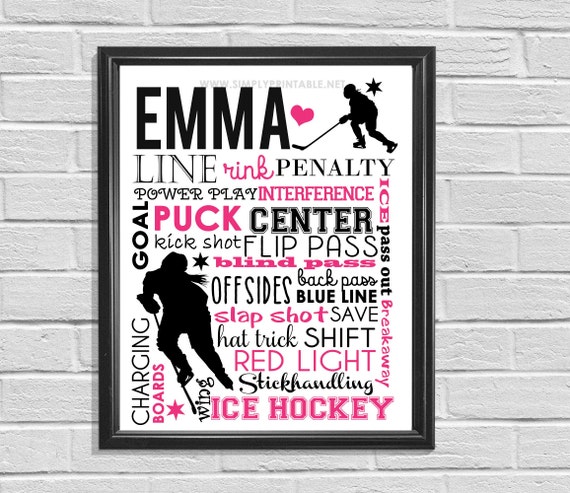 Printable Ice Hockey Poster, Girls Ice Hockey Subway Print, Ice Hockey Digital Print (JPG file) Il_570xn