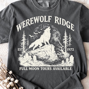 Shirt weerwolf, grappige weerwolf Halloween-T-shirt, shirt volle maan wolf, Cryptid cryptozoology-T-shirt, vintage horror comfort kleuren Halloween