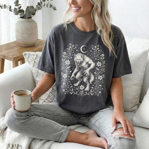Werewolf Shirt, Floral Gothic Wolf Tee, Vintage Horror Halloween Shirt, Dark Cottagecore Full Moon Graphic Tee, Comfort Colors Gift for Her image 11