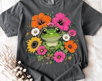 Floral Frog Shirt, Cottagecore Frog Tee, Wildflower Frog Graphic Tee, Cute Funny Frog Lover Gift, Vintage Grunge Comfort Colors Top