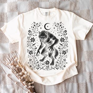 Werewolf Shirt, Floral Gothic Wolf Tee, Vintage Horror Halloween Shirt, Dark Cottagecore Full Moon Graphic Tee, Comfort Colors Gift for Her image 14