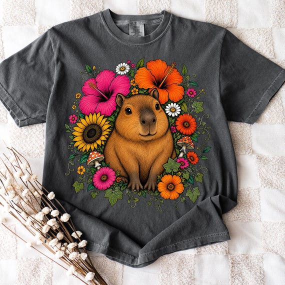 Floral Capybara Shirt, Cottagecore Capybara Tee, Wildflower Capybara Graphic Tee, Funny Capybara Lover Gift, Vintage Grunge Comfort Colors
