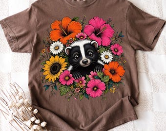 Floral Skunk Shirt, Cottagecore Skunk Tee, Cute Skunk T-Shirt, Comfort Colors Skunk Gift, Funny Animal Shirt, Skunk Lover Gift for Her