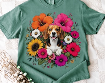 Floral Beagle Shirt, Cottagecore Beagle Tee, Wildflower Beagle Graphic Tee, Cute Funny Beagle Mom Lover Gift, Comfort Colors Top