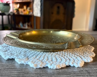 Vintage Made in India Embossed Brass Ashtray!