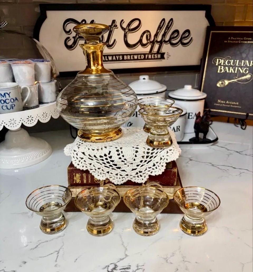 Vintage Gold Liquor Decanter Set - Etsy