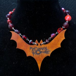 MCR my chemical romance choker emo scenemo scene necklace pop punk punk rock bat design laser printed logo