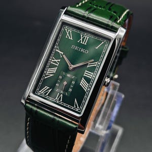 Vintage Seiko Slim Tank Quartz Herren Armbanduhr, Rechteck Grüne Uhr- Grüne Uhr. Seiko Einzigartige Grüne Uhr