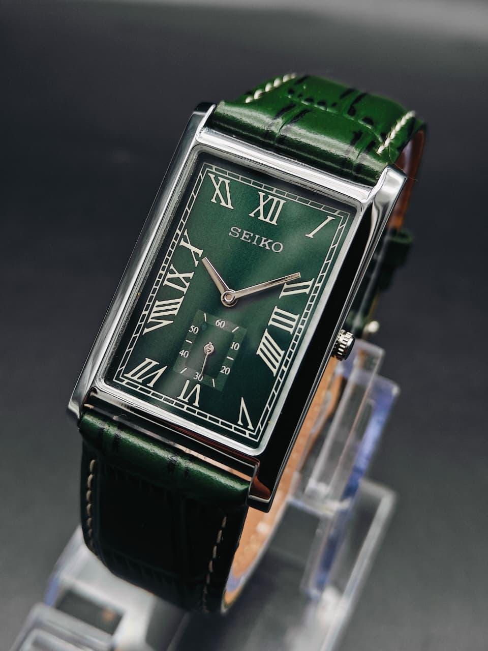 Vintage Seiko Slim Tank Quartz Watch: Green Face, Retro Style - Etsy