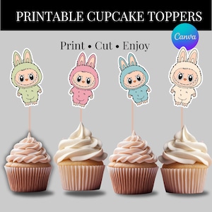 Labubu Cake Toppers | Printable Cupcake Toppers | Cute Cartoon Party Decorations | Digital Download | Birthday Party Supplies Labubu themed