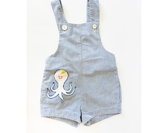 2T 1960s Seersucker Octopus Overalls