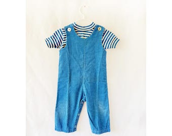 18 months old Vintage 1970s Corduroy Overalls and TShirt