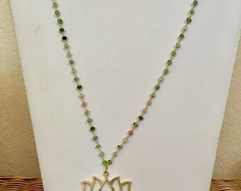 Tourmaline necklace with large lotus flower pendant